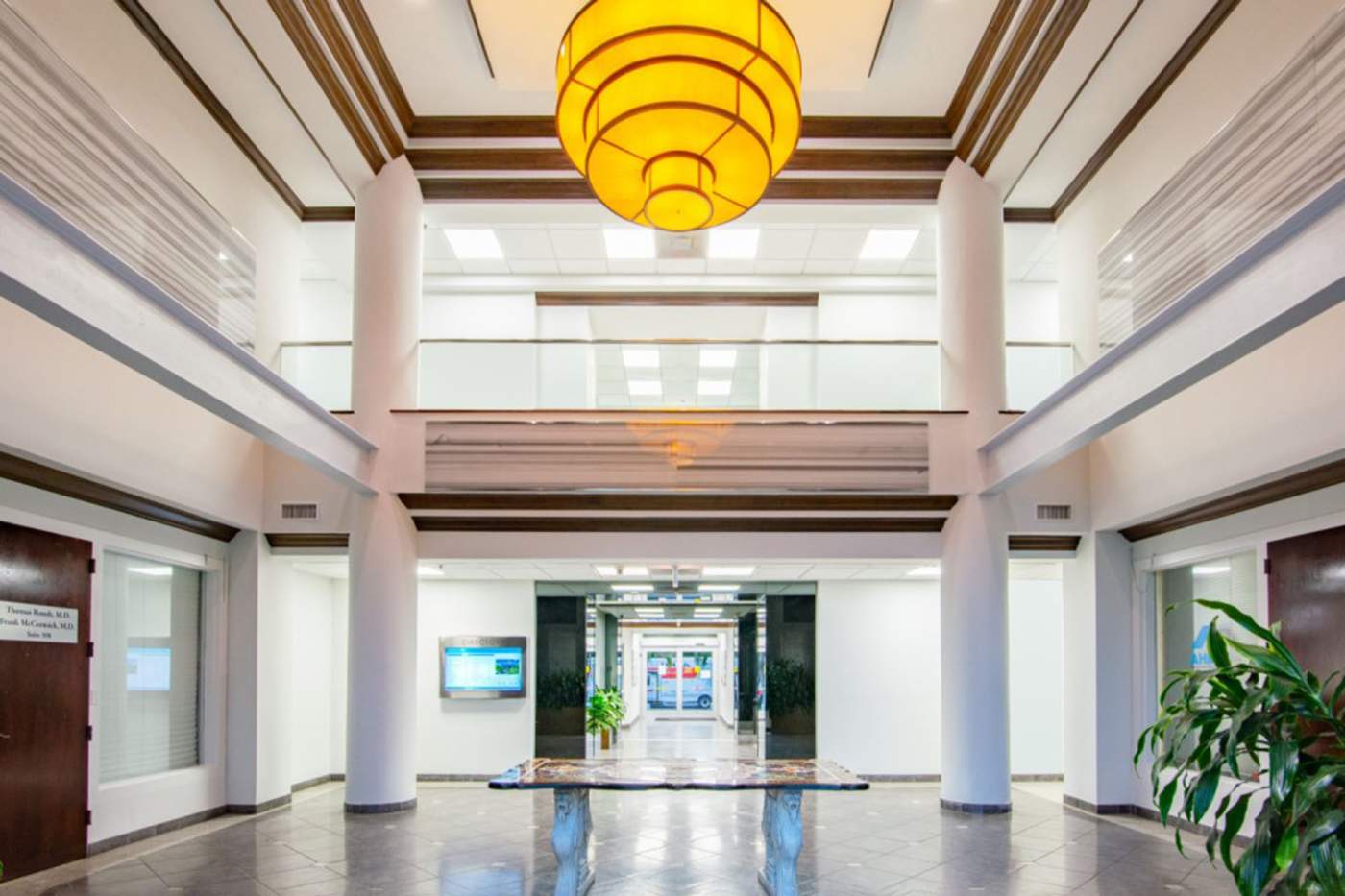 Commerce Pointe Silver lobby and chandelier